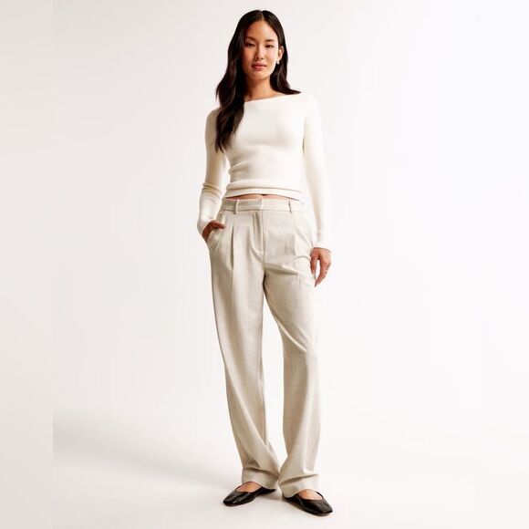 NEW Abercrombie A&F Quinn Tailored Straight Pant in Oatmeal Size 27/4 Short - Picture 3 of 14